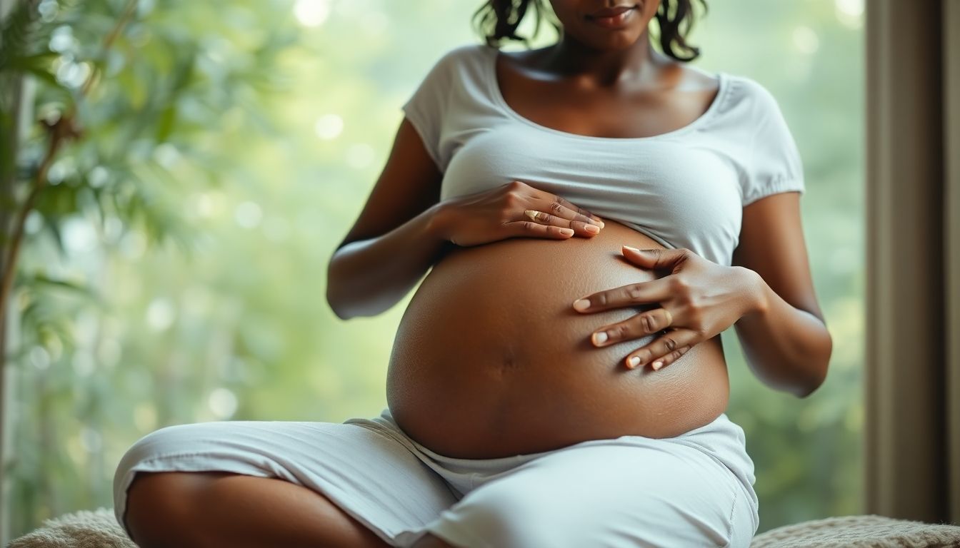 Pregnant African woman promoting health and wellness.