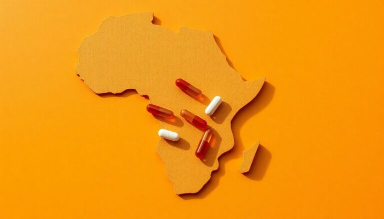 Médicaments sur une carte d'Afrique.
